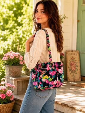 Vera Bradley Glenna Satchel Hilo Meadow Floral Quilted Tote Shoulder Bag